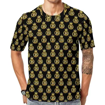 Coroa de ouro Bitcoin T-Shirt Cryptocurrency Moeda Vintage T-Shirts Homens Básica Camiseta de Verão de Manga Curta Tops Gráfico em Tamanho Grande 6XL 1