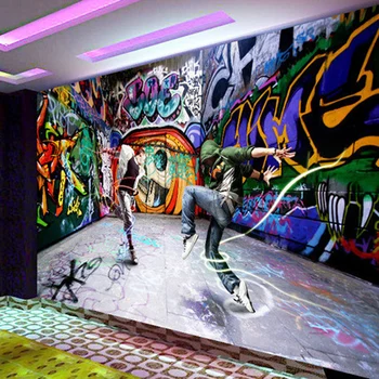 Grande dança da juventude hip-hop, graffiti pano de fundo papel de parede sala quarto mural tamanho personalizado 2