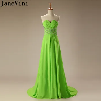 JaneVini Frisado Verde Longo de Dama de honra Vestidos de Mulheres para o Casamento Vermelho Chiffon Querida Vestido de Festa vestidos largos invitada boda 1