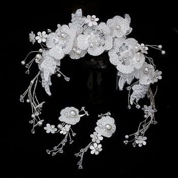 Nova flor esferas de cabeça de Noiva Requintado Frisado Pétala Definida nupcial tiara estilo de cabelo bandas de Acessórios do Casamento 1