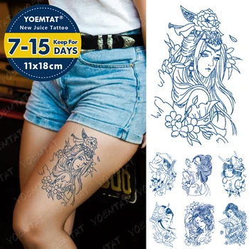 Tinta Suco Impermeável Temporária Tatto Etiqueta Japonesa Beleza Prajna Sakura Arte Do Corpo Fake Tattoo Homens Senhoras Azul Duradoura Tatuagens 1