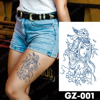 Tinta Suco Impermeável Temporária Tatto Etiqueta Japonesa Beleza Prajna Sakura Arte Do Corpo Fake Tattoo Homens Senhoras Azul Duradoura Tatuagens 2