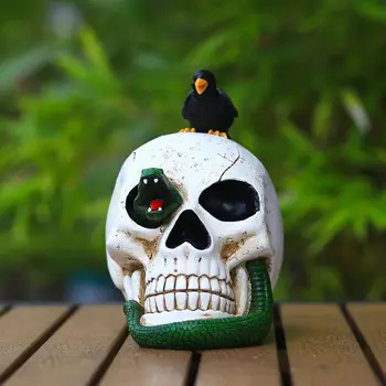 Halloween Branco Crânio Ornamento Cobra Verde Corvo Horror Resina Estátua De Artesanato Atmosfera Decoração De Casa, Decoração Sala De Estar 1