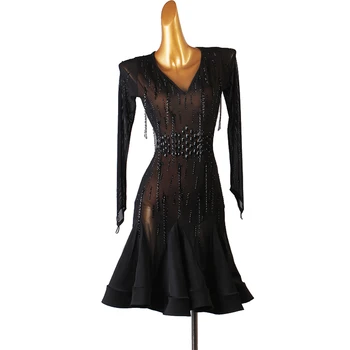 novo de alta qualidade em preto latina concorrência vestido de Rumba, cha cha, salsa, tango, dança vestido de S-XXXL lq233 2