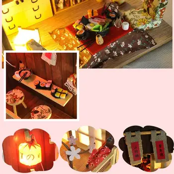 Miniatura Casa de bonecas Delicada Miniatura de Casa Com o Kit de DIODO emissor de Luz do Modelo da Casa do Kit 3D em Estilo Japonês Sakura Conto de Amor Mobiliário 2