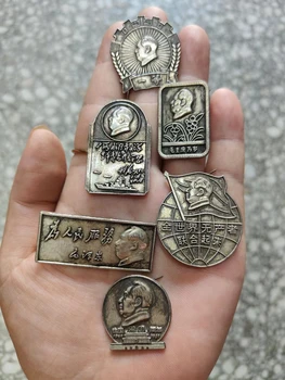 5 antiquado do Presidente Mao distintivos de Bolso Miao emblemas de prata 1