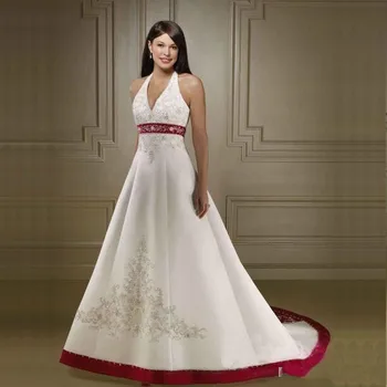 Gótico, a Azul E a Branca País Vestido de Noiva Halter Decote em V sem encosto Vestidos de Noiva Com Rendas Frisado 2018 robe de mariee boêmio