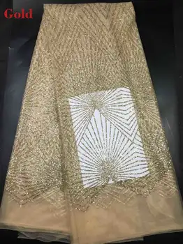 Lantejoulas Tecido Do Laço De 5 M, Ouro, Tecido De Renda, Africana Tecido Do Laço Nupcial, Serviços De Casamento De Malha De Tecido Para O Vestido De Noite 1