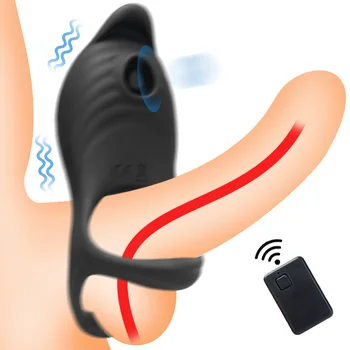 Sem fio Pênis Vibra Anel de 5 modo de Anéis penianos Vibrador Brinquedos Sexuais Para os Homens Estimulação do Clitóris Luva para o Pênis Masculino Castidade Dispositivo 2