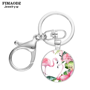 FIMAODZ cor-de-Rosa Flamingo Chaveiro Swan Imagem Cabochão de Vidro Liga de Pingente de Chave de Cadeia Titular para os Amantes Casal de Presente 1
