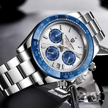 Novo Original Chronograph Mens Watch Inoxidável, Pulseira de Aço Luminoso do Relógio para Homens de Cerâmica Azul Clássico de Quartzo Menino Relógio A625 1