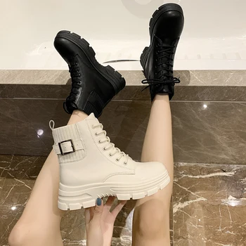 Sapatos de Dedo do pé Redondo Botas femininas Outono de Luxo Designer Botas-Mulheres de Baixa Esportes, Moda Senhoras de Borracha Rock Lolita Meados de Bezerro Meados de 2021 1