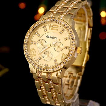 Pop de Pelúcia Bom Relógios de Genebra do Mulheres de Aço, Ouro, Quartzo-relógio Feminino Relógio Saat Relógio Feminino Montre Presente 1