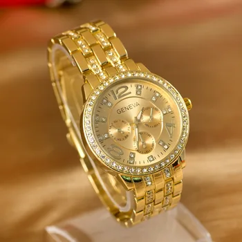 Pop de Pelúcia Bom Relógios de Genebra do Mulheres de Aço, Ouro, Quartzo-relógio Feminino Relógio Saat Relógio Feminino Montre Presente 2
