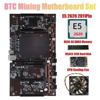 X79 H61 BTC Mineração placa-Mãe 5X PCI-E de Suporte 3060 3070 3080 GPU com E5 2620 CPU RECC 4GB de Memória DDR3 de 120G SSD+Ventilador 1