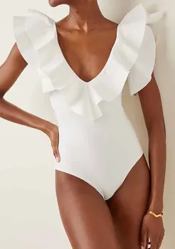 Swimwear das Mulheres 2022 V-pescoço Eriçadas Sexy Sólido de Cor de Uma peça de Maiô Push-Up de Verão, roupas de Praia Thong Banhista Xl 1