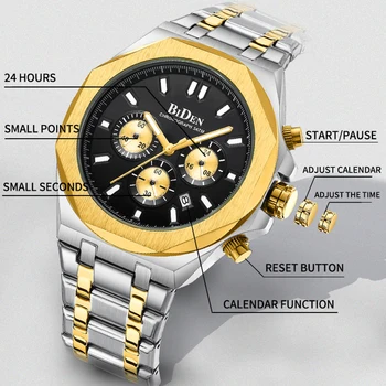 Multifunções Homens Relógio de Quartzo do Aço Inoxidável Relógios de Negócio Casual, o Ouro, a Prata Impermeável Relógio Luminoso Relógio Masculino 2