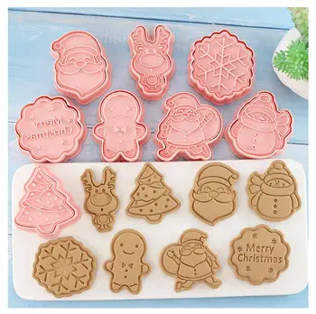 8Pcs 3D Cookie Cortadores de Biscoito Molde Santa, Boneco de neve, Árvore de Elk Cookie Molde Carimbo de Natal Festa de Ano Novo de Decoração de Ferramentas de Cozimento de Natal