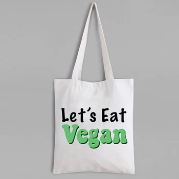 Comer Plantas Não Animais Sacola de Lona Vegan Saco de Lona Vegan Presente para Mulheres Reutilizáveis Moda dos desenhos animados Saco de Compras 1