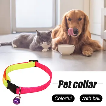 Cão, Gato Coleira Ajustável Colorido de Nylon Colar Gargantilha Bell Coleira com a Fivela 1