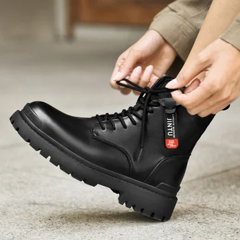Homens Botas Casuais Sapatos de Moda de Tênis Para Homens 2022 Conforto ao ar livre Estilo Conciso Zapatillas Hombre Divisão de Couro Impermeável 2