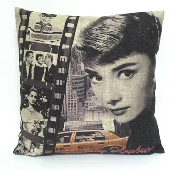 Retro tiras de Filme de Audrey Hepburn capa de almofada Hepburn fronha de Linho, fronhas de almofadas de decoração de casa de sofá cintura Travesseiros