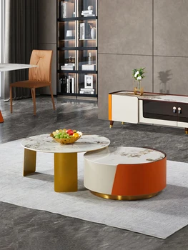 Luxuoso ardósia mesa de chá Nórdicos casa moderna de pequeno porte nova rodada combinação mesa de chá 1
