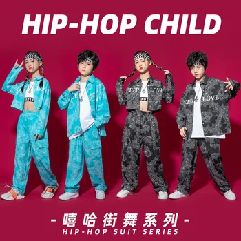 Para crianças, Hip-hop, com Roupas da Moda das Meninas Cintura Alta a Dança Jazz Roupas para Crianças de Desempenho Roupas dos Meninos do Hip-hop Moderno Camisa 1