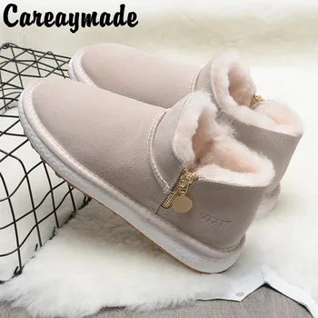 Careaymade-couro Genuíno mulheres sapatos de lã,botas de neve de pele integrado de botas curtas sapatos de algodão,anti-derrapante pão de sapatos no inverno 1