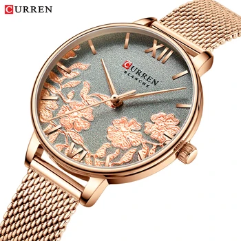 Moda quente Curren Mulheres Relógios de Senhoras do Ouro de Rosa do Bracelete de Aço Inoxidável das Mulheres Relógio Quartzo Feminino Relógio Relojes Mujer 2021 1