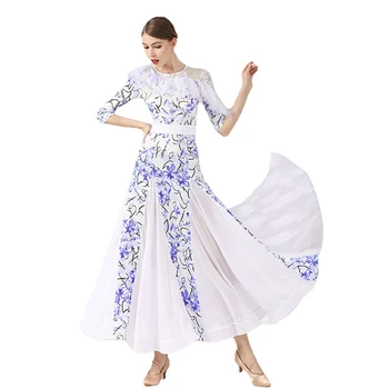 A Azul E A Branca Da Porcelana Do Disposto Mulheres Dança De Salão Vestido De Valsa Trajes De Dança Rumba Vestido Para Dançar Desgaste Vestido De Baile 1