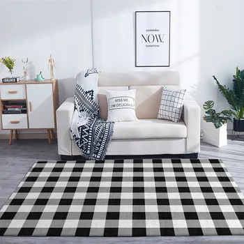 Moda moderna em preto e branco cinza grade simples vento sala na porta do quarto cozinha cabeceira Tapete de Carpete de personalização 1