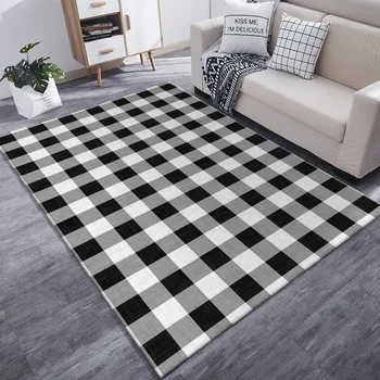 Moda moderna em preto e branco cinza grade simples vento sala na porta do quarto cozinha cabeceira Tapete de Carpete de personalização 2