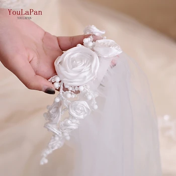 TOPQUEEN VS323 Casamento Véus com Pente de Véus de Noiva Marfim Curto Branco de Noiva Acessórios de Fita Flor Véus de Uma camada de 1