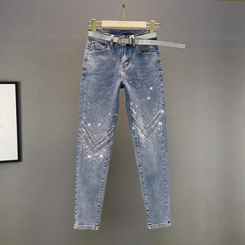 A Indústria pesada Quente de Perfuração Jeans Skinny feminina Primavera Verão Outono 2021 Novo de Algodão Elástico de Cintura Alta Fino de Lápis, Calças Femal 1