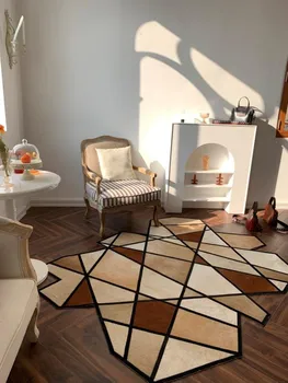 Estilo americano de luxo de couro tapete de retalhos, verdadeiro tapete de couro de vaca para decoração sala de estar villa tapete de área 2