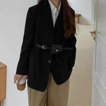 Moda Sólidos De Grandes Dimensões Blazer Mulheres Office Lady Único Breasted Solta Longo Blazer Coreia Vintage Casual Namorado Blazer 1