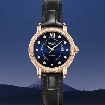 Reloj Mujer de CARNAVAL da Marca de Luxo, Mulheres Relógio Mecânico de Moda feminina de Cristal de Safira Automático de Pulso Relógio Impermeável 2