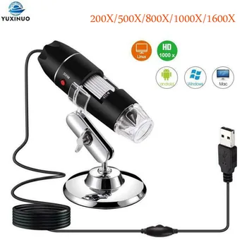 1600X 1000X 800X 500 X 200 X USB Microscópio Digital Portátil de Interface Eletrônica Lupa 8 LEDs Endoscópio Câmera com Suporte 1