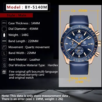 BENYAR Homens Relógio Marca de Topo Moda de Luxo Cronógrafo Relógio de Quartzo para Homens de Couro Impermeável Militar Relógio Relógio Masculino 2