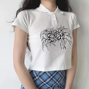 Vestuário de mulher Harajuku crop top do Verão Goth Imprimir Camiseta Casual manga curta T-Shirt Goth Streetwear Tops y2k Blusas Top mulheres