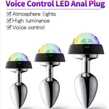Controle de som de LED mudam de Cor de Metal Plug Anal Colorido Bunda Ânus Esferas Expansor Charechable Massageador de Próstata Adulto do Sexo Brinquedo 1