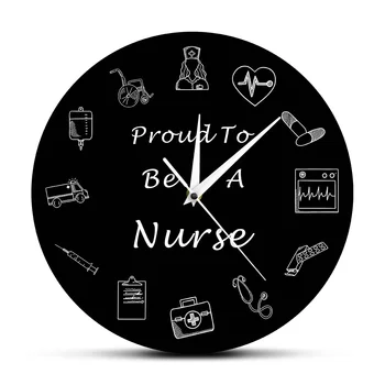 Pround Para Ser Enfermeira Relógio de Parede de Enfermagem, Médicos, Equipamentos de RN de cuidados de Saúde Relógio Relógio Hospital Decoração Enfermeira de Formatura dos alunos de Presente 1