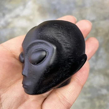 Natural de Cristal de pedra preciosa Obsidiana esculpida à Mão Extra-terrestre, Escultura Artesanato Para a Decoração Home 2