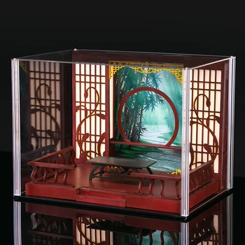 DIY Chinês Retro Pátio de Madeira da Casa de bonecas em Miniatura, Com Mobiliário de Casa de Boneca Montagem de Brinquedos para Crianças de Adultos Dom Casa 1
