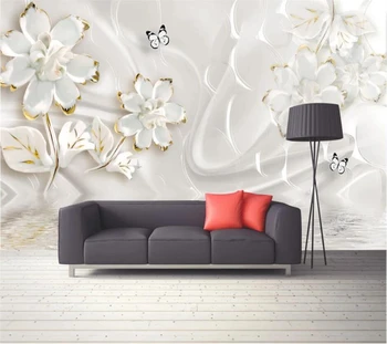 Papel de parede personalizado 3d foto mural em relevo branco elegante jóias flor decorativa mural papéis de parede decoração mural 3d papel de parede 2
