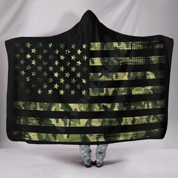 Exército camuflado Verde Bandeira Americana Impressos em 3D Wearable Cobertor Adultos Para as Crianças Vários Tipos de Capuz Cobertor cobertor de Lã 01 1