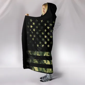 Exército camuflado Verde Bandeira Americana Impressos em 3D Wearable Cobertor Adultos Para as Crianças Vários Tipos de Capuz Cobertor cobertor de Lã 01 2