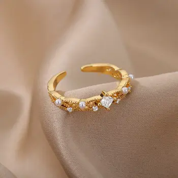 Luxo Zircão Anéis De Cristal Para As Mulheres Simulado Pérola Noivado Anel De Casamento De Punho Aberto O Partido Anel Jóia Do Vintage Presente Bague 2