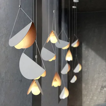 Nordic minimalista pingente de metal leve voar papel dobrado LED trombeta lâmpada da escada bar café restaurante pingente de luz 1